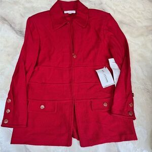 St. John Red Zip-Front Knit Jacket